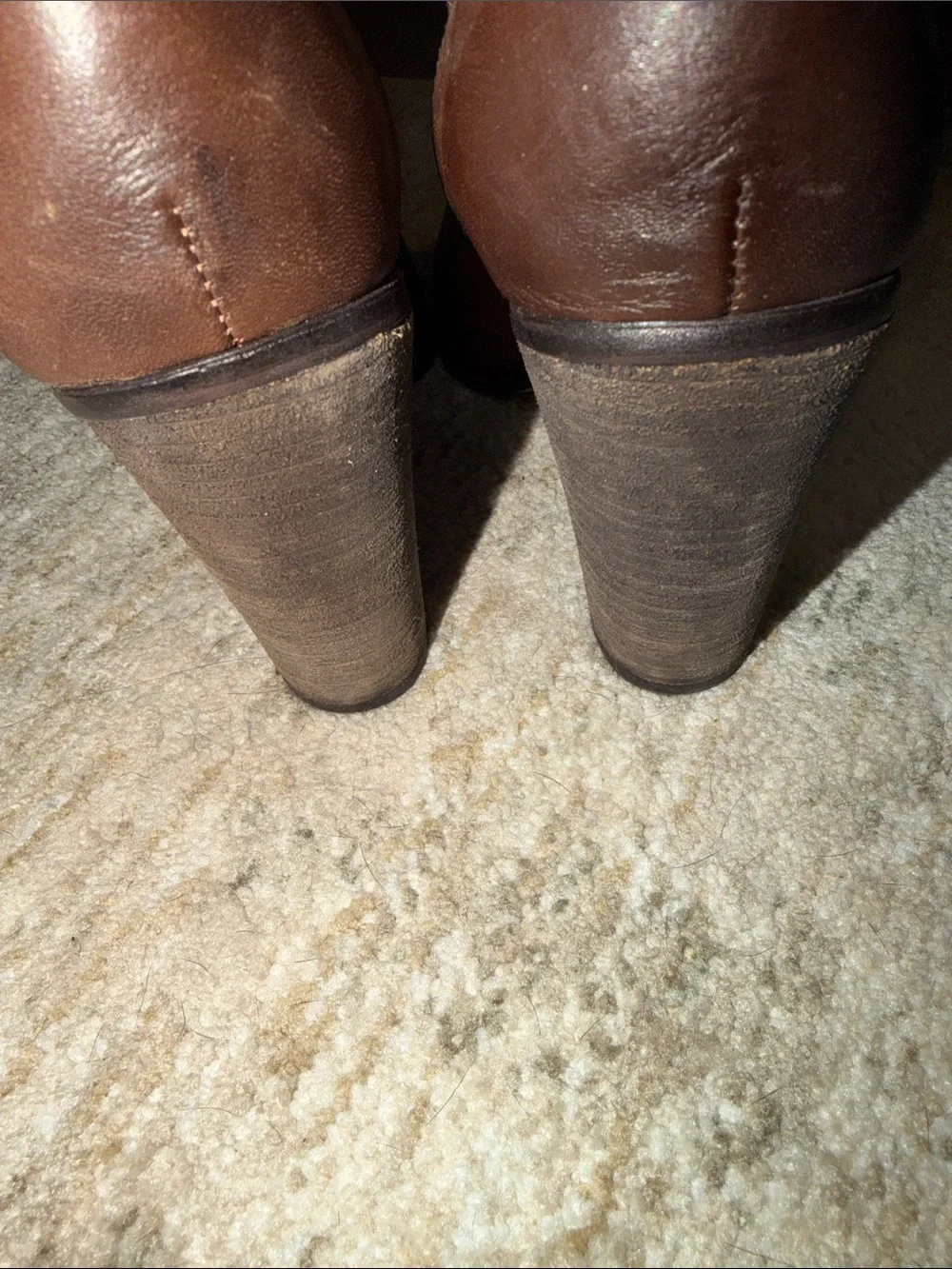 Vince Camuto Cognac Brown Leather Ankle Booties with Stacked Heel